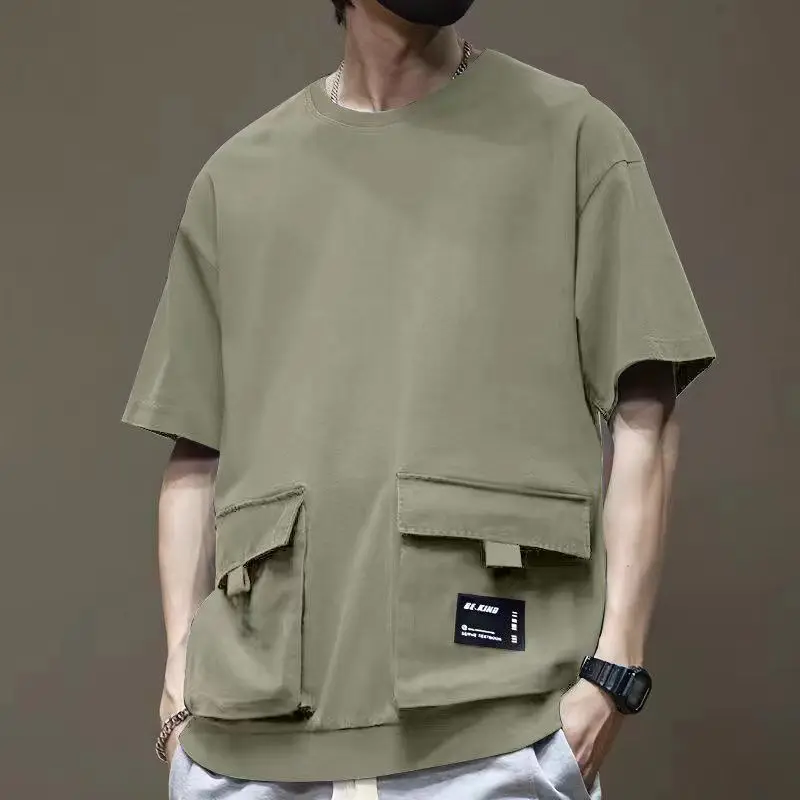 

Trend Pockets Patchwork T Shirts Summer New Short Sleeve O-neck Loose Simplicity Vintage Tops Tees Fashion Casual Men Clothing