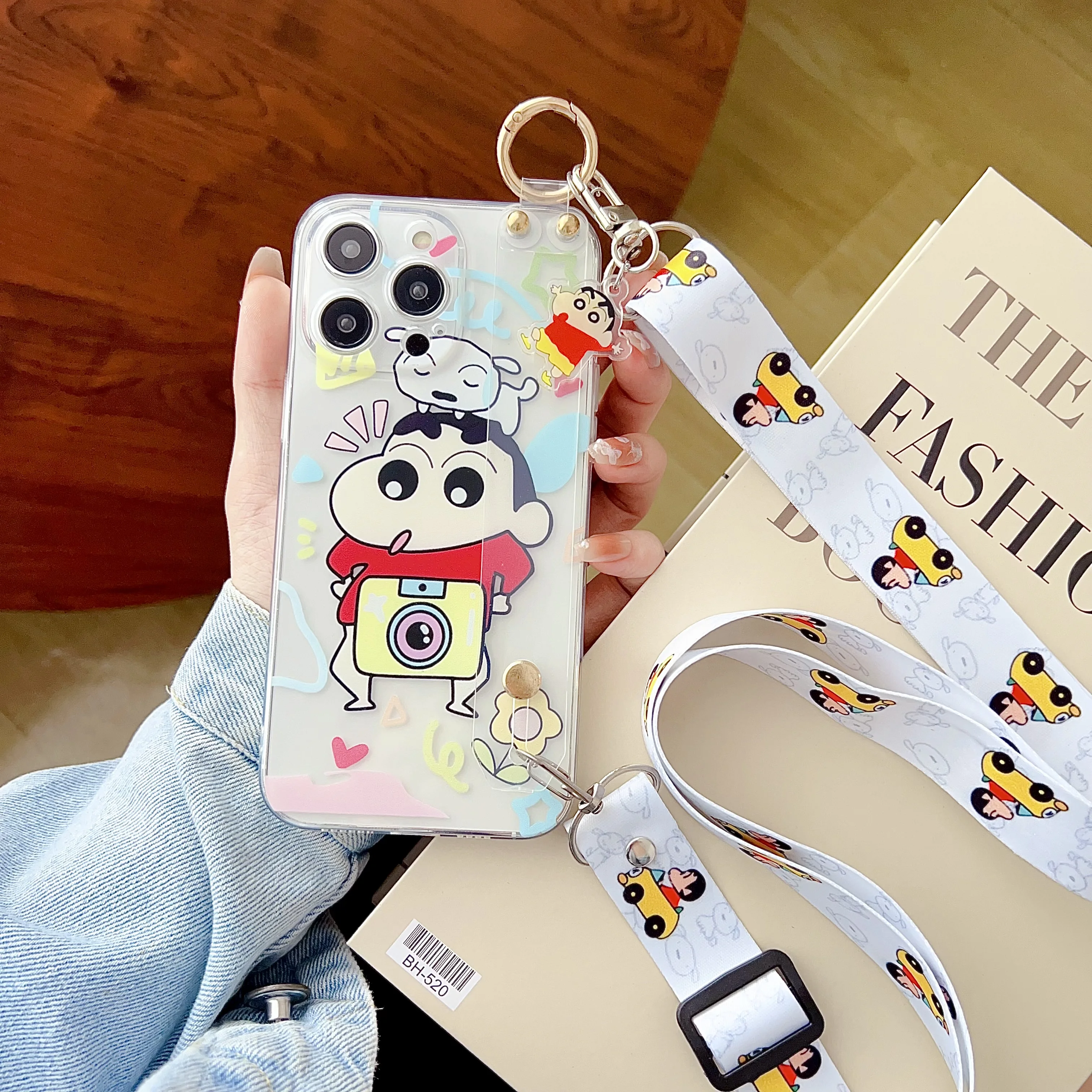 Crayon Dog Design Phone Case with Wrist Strap and Ornament