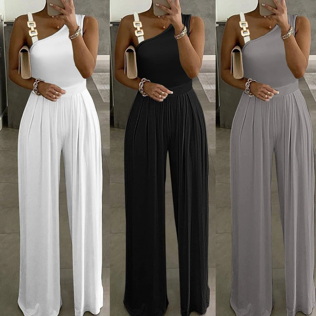 Ruched Cold Shoulder Beaded Decor Jumpsuit Women High Waist Ankle Length  Overall Pants Solid Color Spring Summer - Jumpsuits - AliExpress
