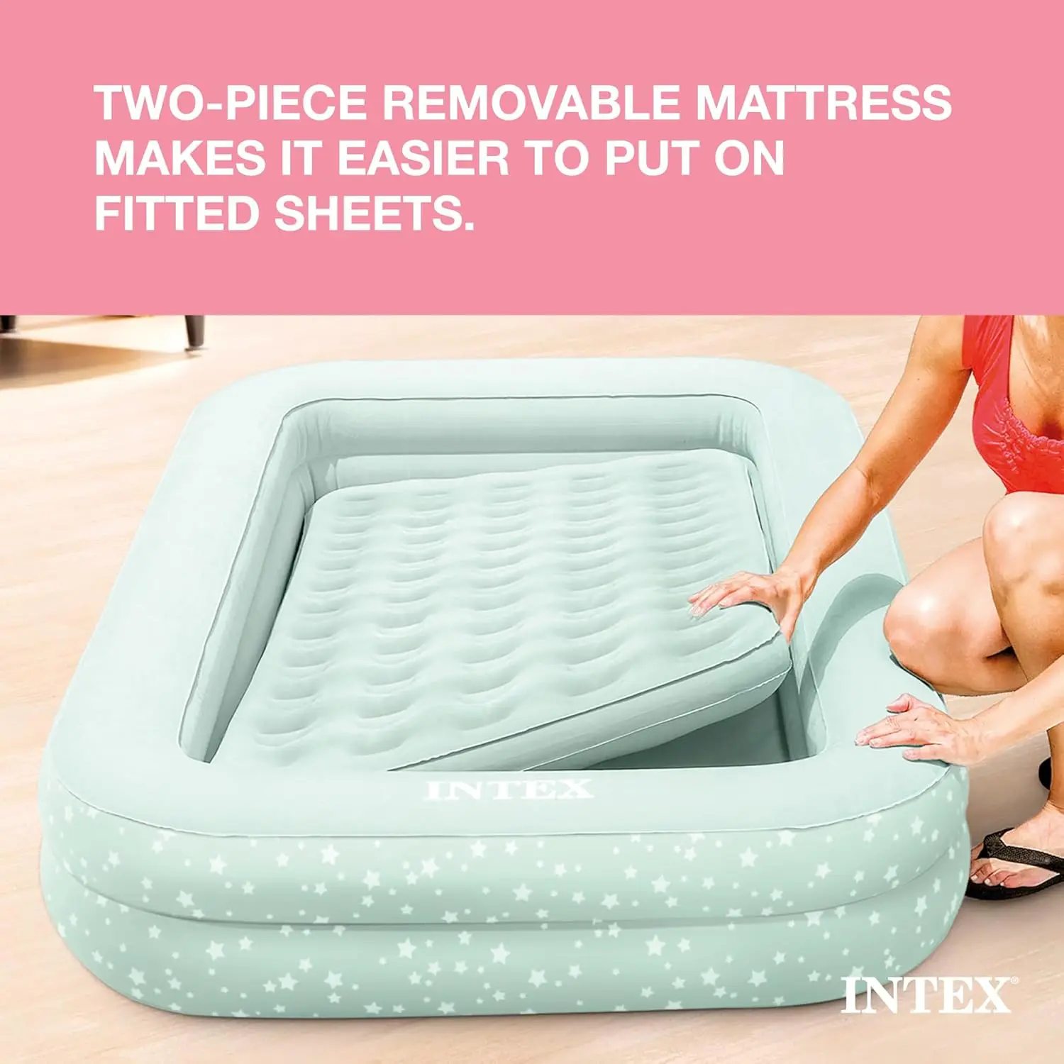 Kids Inflatable Travel Bed with Hand Pump-Portable Air Mattress for Children's Sleep, Camping & Sleepovers