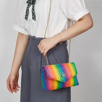 Wave print chain rainbow bag small square bag, personalized and fashionable single shoulder diagonal cross women's bag