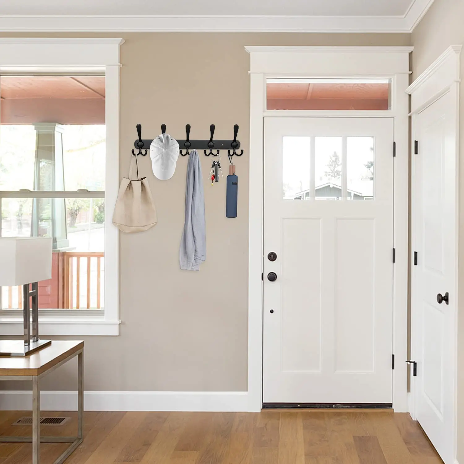Coat Rack Wall Mounted 5 Tri Hooks Heavy Duty Stainless Steel Metal Coat Hook Rail for Hat Towel Purse Robes Bathroom wall coat rack,wall hanger,wall clothes hook,kitchen hook,wall drying rack,towel hook