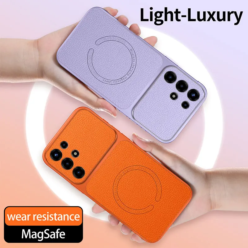 Luxury Leather Texture Magnetic Wireless Charging Shockproof Soft Back Cover for Super 26 Ultra / S25 Ultra