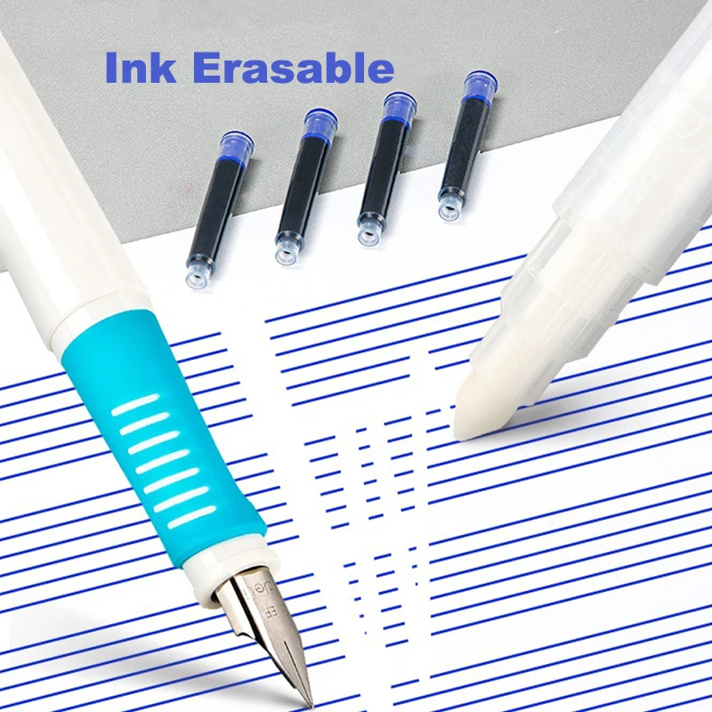 Deli Erasable Fountain Pen Set Kawaii Stationery 0.3mm Ink Sac Blue Black School Business Office Writing Fountain Pen 5
