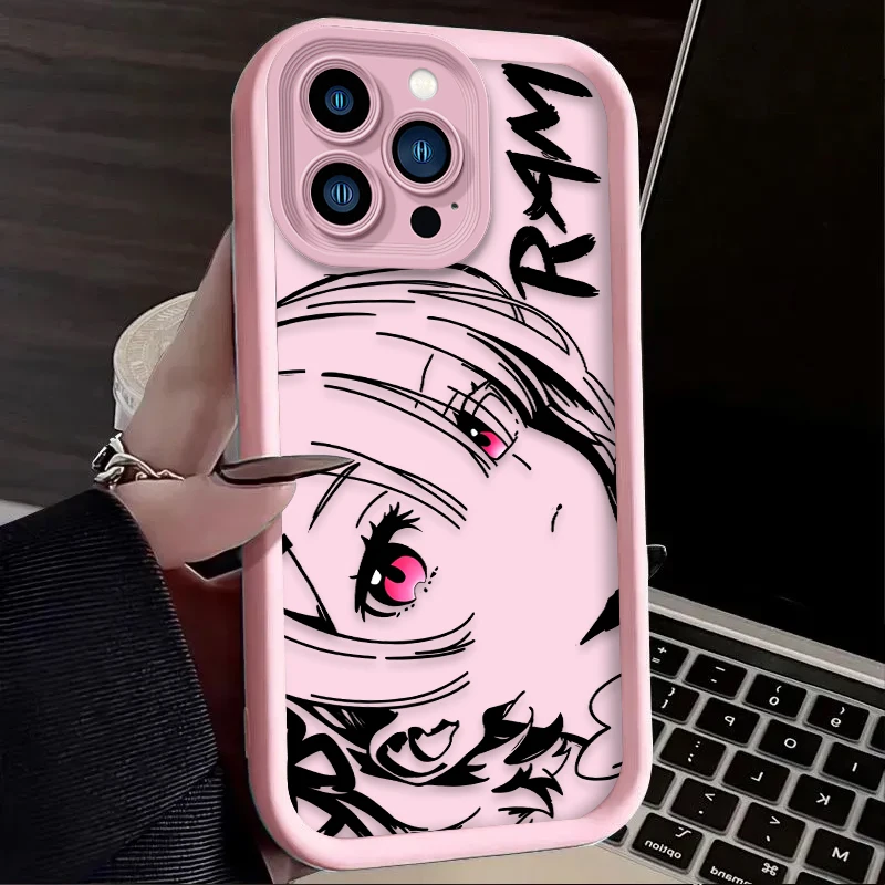 Cute Rem Ram Line Art Anime Silicone Phone Case