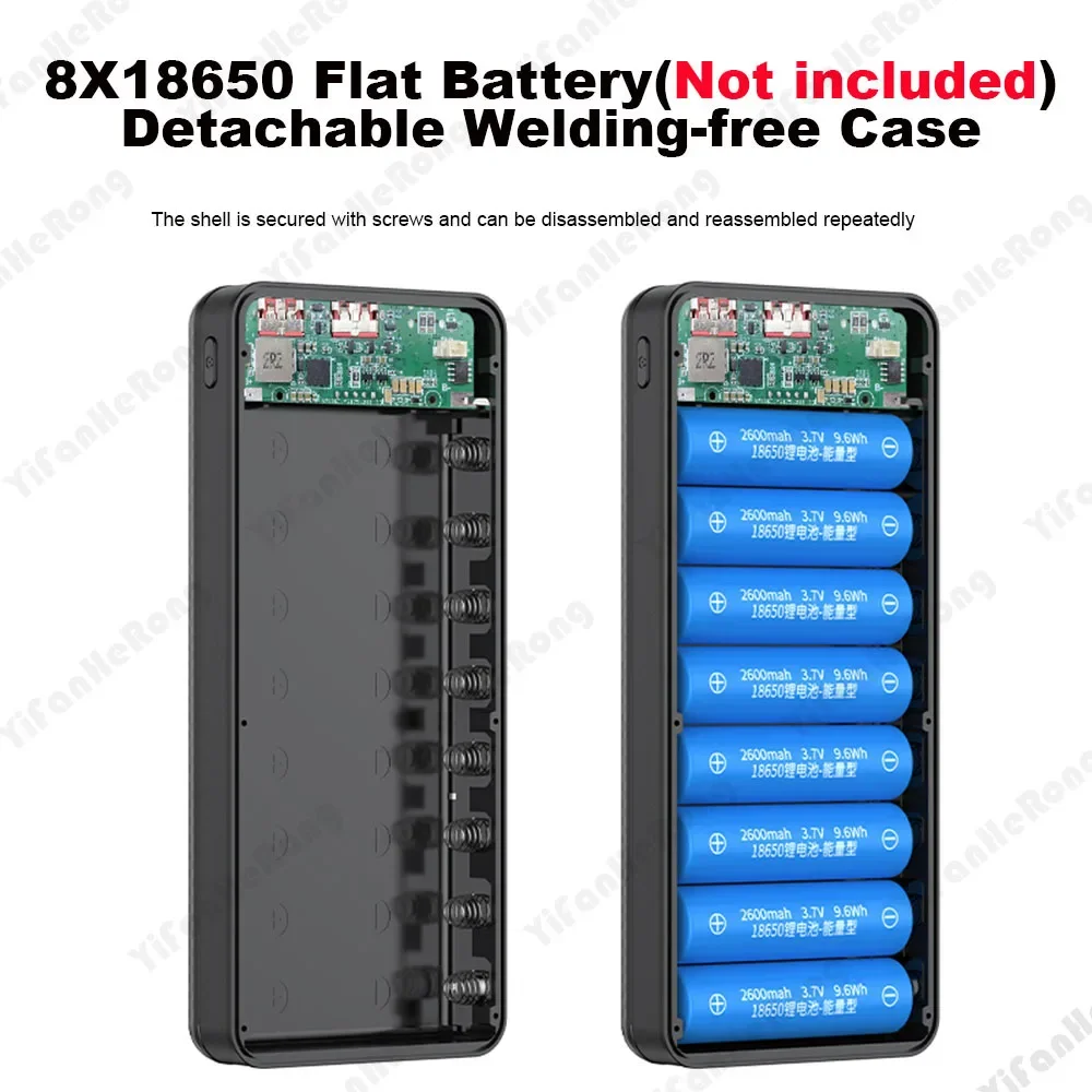 DIY 듀얼 USB 타입 C 박스 18650 배터리 전원 케이스 8x18650 배터리 충전용 디지털 디스플레이 외부 케이스 QC3.0 PD22.5W 무선