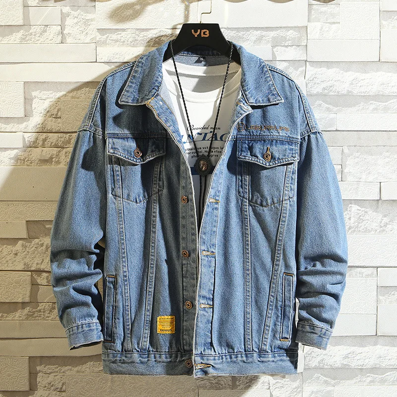 Teenagers Embroidery Denim Jacket Men's Autumn Korean Style Student Loose Spring Autumn Denim Jacket Handsome Upper Clothes