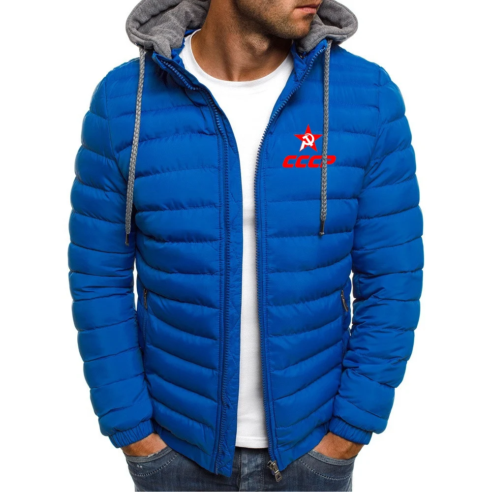USSR Soviet Union 2023 New CCCP Russian Autumn and Winter Solid Hooded Cotton Suit 7 Colors Men Coat Comfortable Clothing