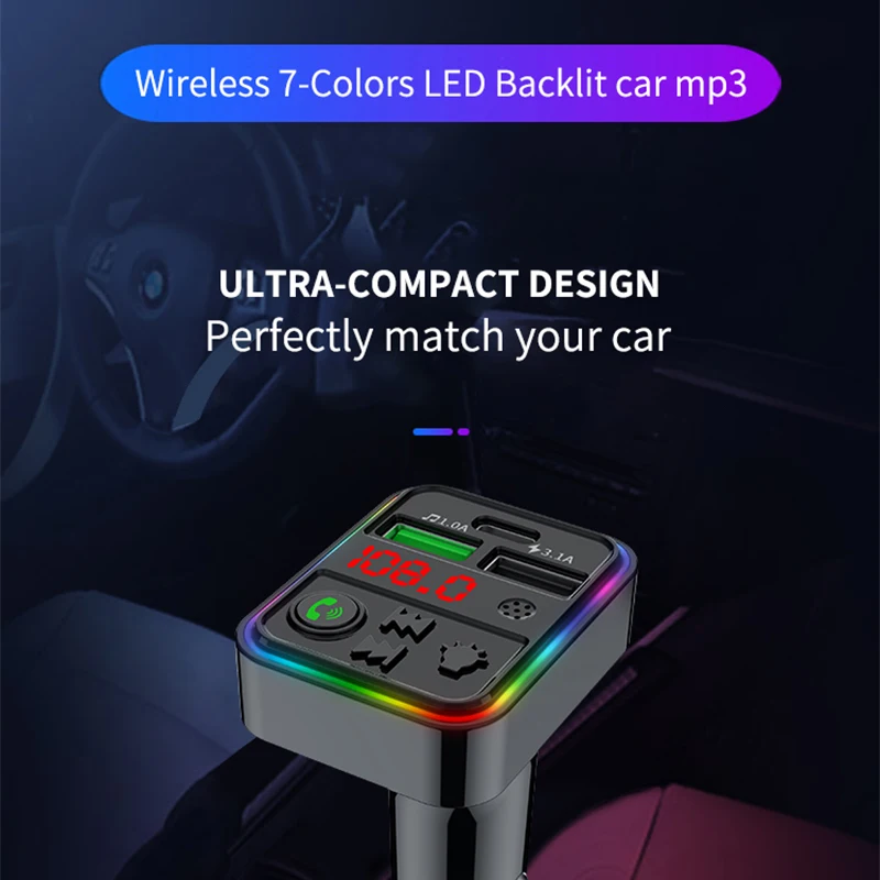 Car Player FM Transmitter Audio Receiver with Fast Charging Radio Modulator for MP3 12-24V Vehicle Bluetooth Players Portable
