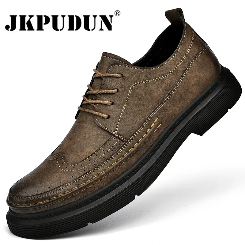 Genuine Leather Men Casual Shoes British Style Brogue Lace-up