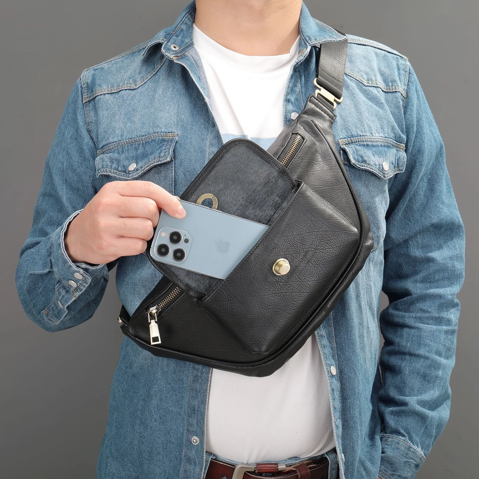 

Cow Leather Bag Male Crossbody Bag Travel Sling Shoulder Bags Crossbody Bags For Man Handbag Man Bag Leather Men's Chest Bag