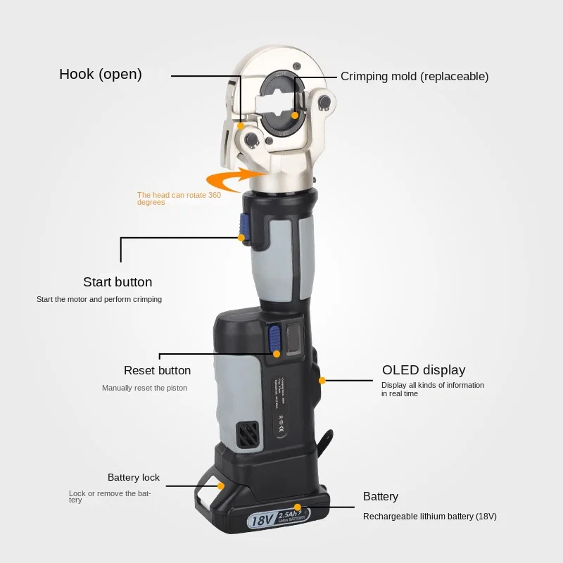 NEW Cordless Electric Hydraulic Clamp Pz-300 Portable Battery Crimping Tool for Copper Aluminum Cable Terminal 16-300Mm 2