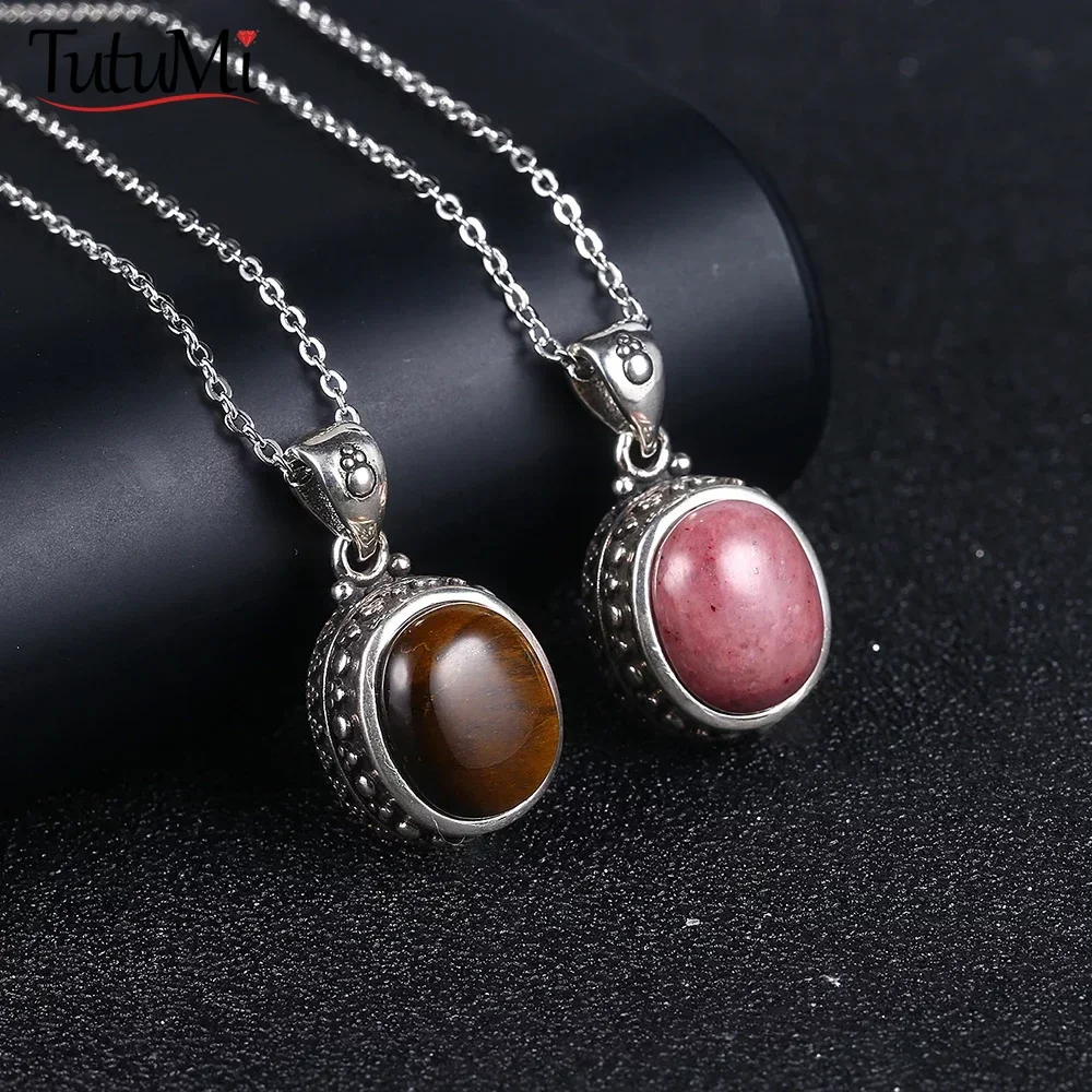 Pendant Necklace Silver Pendant Silver Necklace 925 Sterling Silver Natural Rhodochrosite Pendants Necklace for Women Gift Jewelry Chain