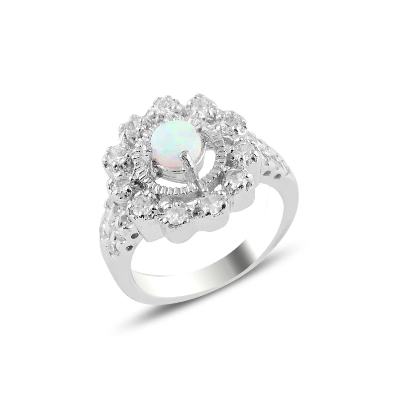 

Silver 925 Sterling Opal & Zircon Crystal Ring