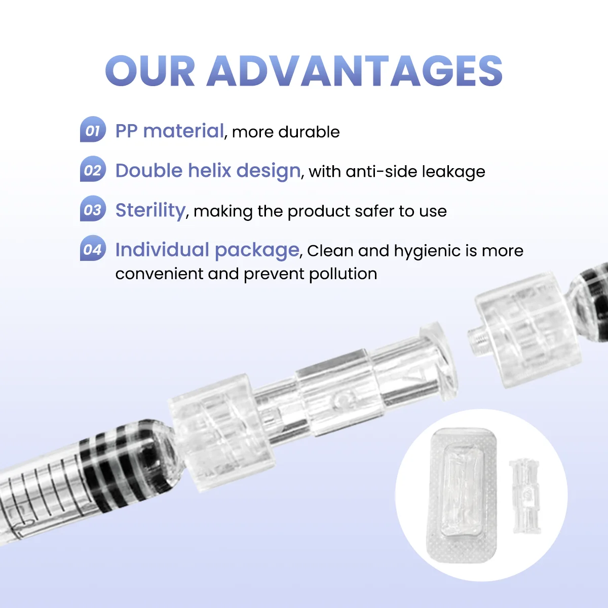Leak Proof Double Helix Medical Sterile Luer Lock Adapter 10-100PCS Transparent Plastic Syringe Connector Tool Parts