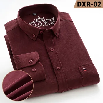 Camicia casual da uomo autunno inverno manica lunga vestibilità regolare business velluto a coste solido100% cotone per camicie da ufficio da uomo con tasca 1