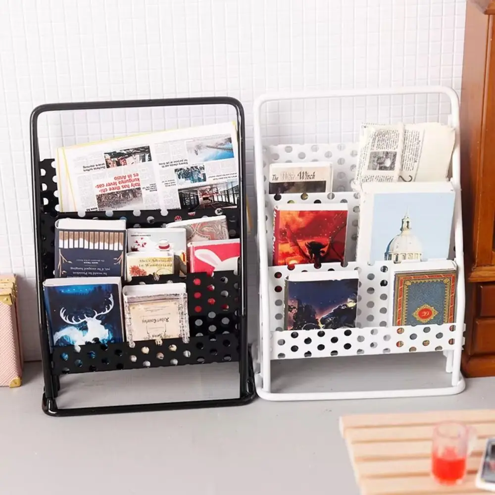 1:12 Scale Dollhouse Iron Storage Rack Bookshelf Display Newspaper Shelf Miniature Newspaper Rack Daily Decoration Pretend Play