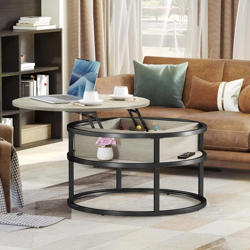 Round Lift Coffee Tables for Living Room with Hidden Storage Compartment, Modern Coffee Table with Storage for Home Office 4