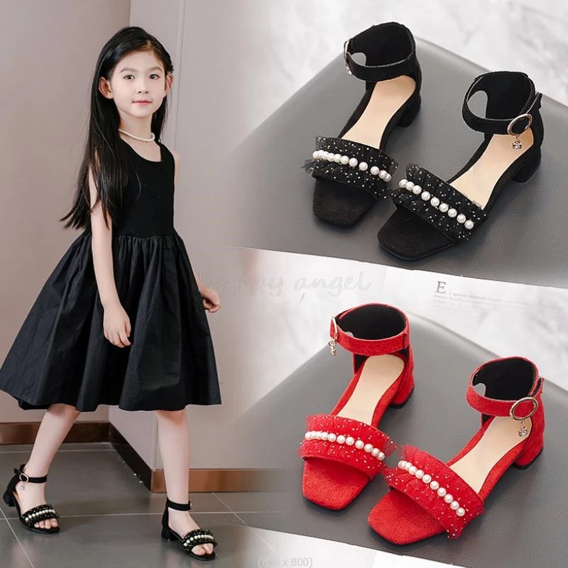 Summer Children Princess Sandals Kids Girls Wedding Shoes High Heels Dress Shoes Bowtie Red Pink Black For Girls
