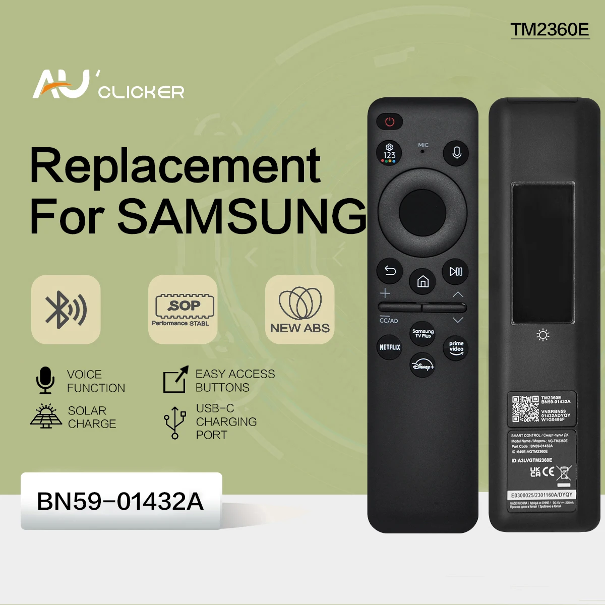Bn59-01432A Telecomando Solare Sostitutivo Per Samsung Smart Tv Compatibile Con La Serie Neo Qled 8K 4K