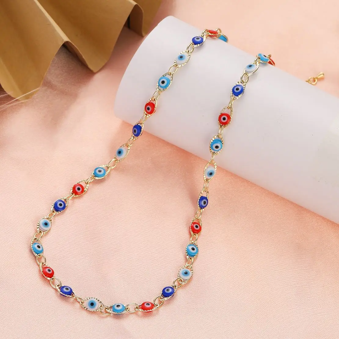 2023 Women's Blue Turkish Evil Eyes Necklace for Women Fashion Gold Color Stainless Steel Necklaces Enamel Bead Jewelry Gift