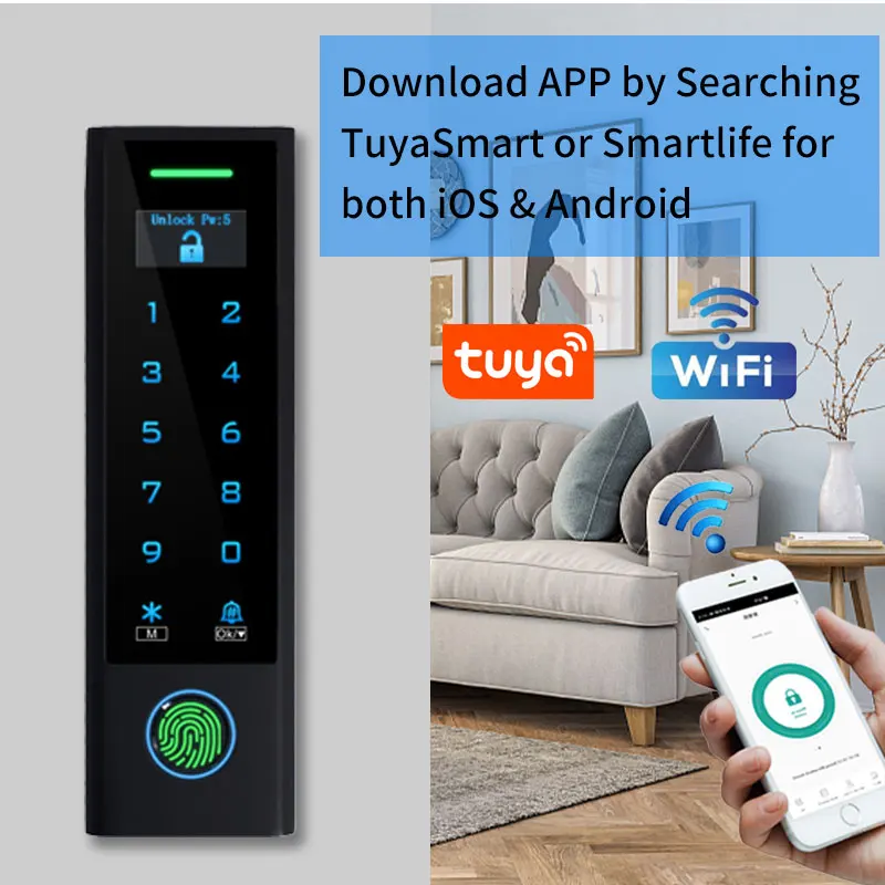 WIFI TUYA Biometric Fingerprint Access Controller Keypad OLED Screen Waterproof