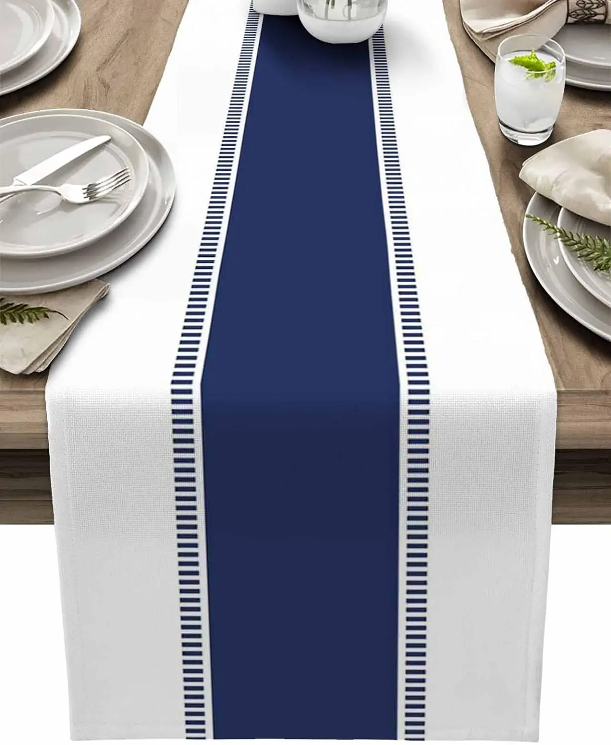 

Navy Blue Stripes Linen Table Runners Dresser Scarves Table Decor Washable Kitchen Dining Table Runners Holiday Party Decoration