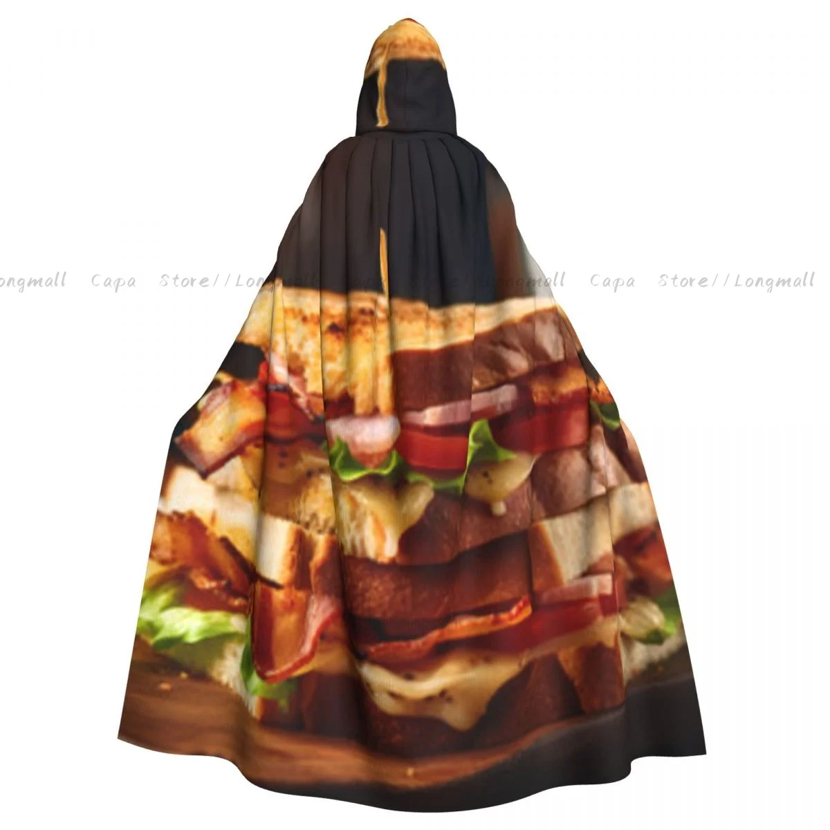 

Adult Halloween Sandwich With Bacon Cheese Vegetables Cloak Cape Hooded Medieval Costume Full Length Dress Coat