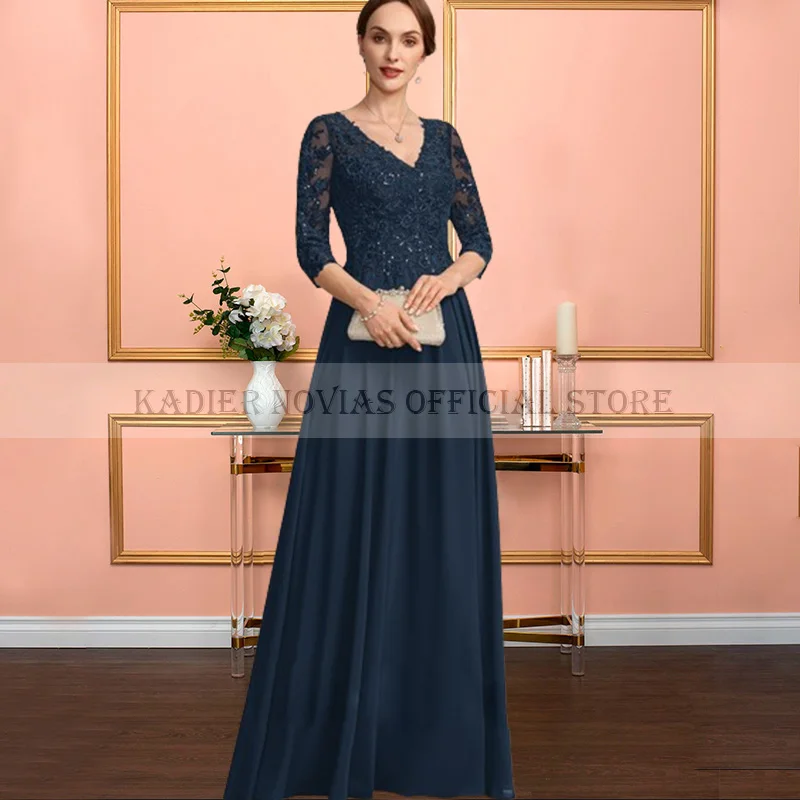 

Long Dark Navy Blue Mother of the Bride Dresses for Weddings with Sleeves vestidos de fiesta elegantes 2024