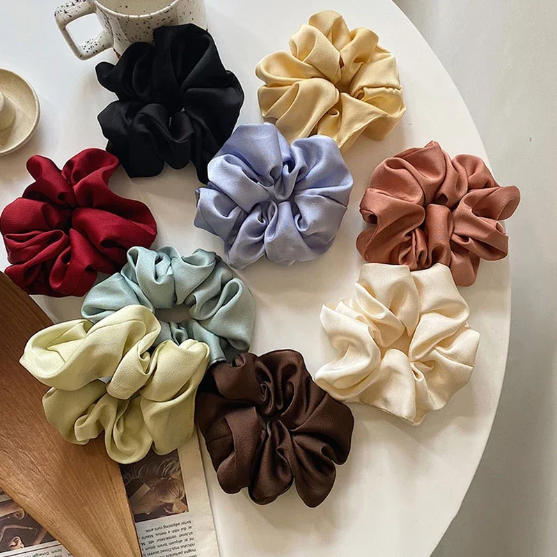Women Silk Scrunchie Elastic Handmade Multicolor Hair Band Ponytail Holder Headband Hair Accessories  Satin Silk Solid Color
