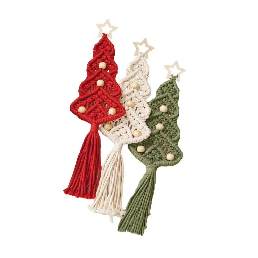 

Cotton Rope Christmas Tree Handmade Christmas Tree Decorations Wooden Star Bead Wall Hangings Cotton Rope Tapestry Diy Kit Diy