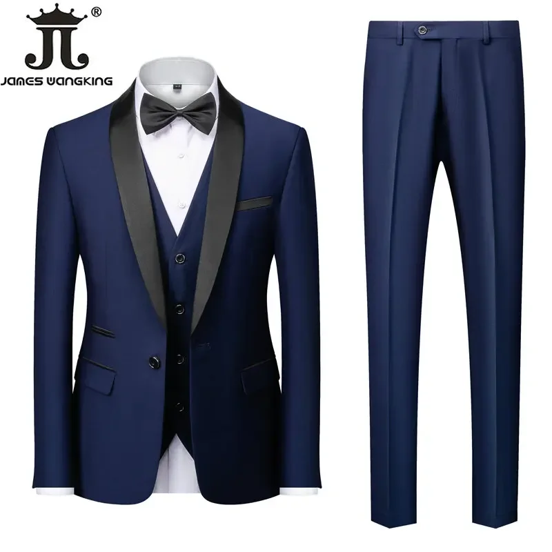 M-6XL Jacket Vest Pants Solid Color Men's Formal Business Office Suit Groom Wedding Dress Party Blazer Waistcoat Trousers Tuxedo