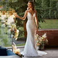 Simple Wedding Dresses For Women 2024 V-Neck Bridal Gowns Lace Appliques Sheath Mermaid Sexy Robes Vestidos De Novia Customized 1