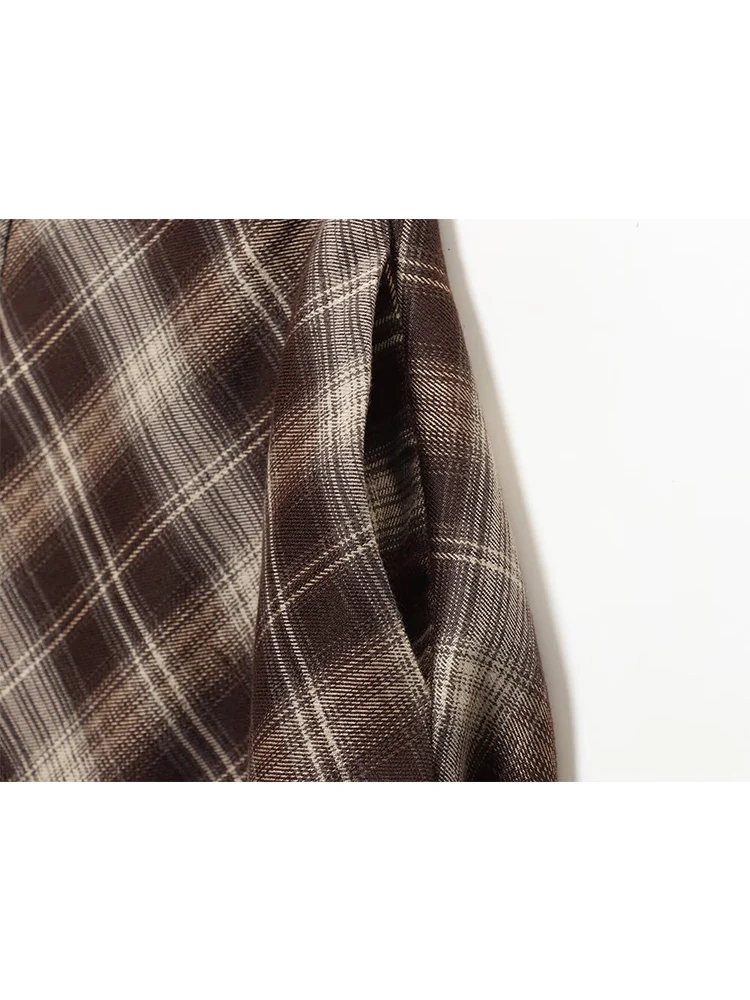 New Women's Retro Plaid Umbrella Skirt Autumn Winter A-line Skirt With Pockets Chic Ladies High Waist Mid Length Skirts