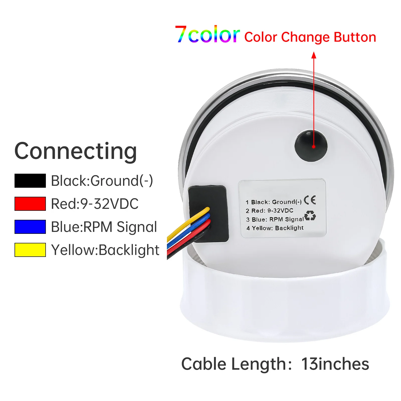 LCD 시간계가있는 HD 85mm 타코미터 7 색 백라이트 타코 게이지 3000 4000 6000 7000 8000 RPM 해양 보트 자동차 12V/24V