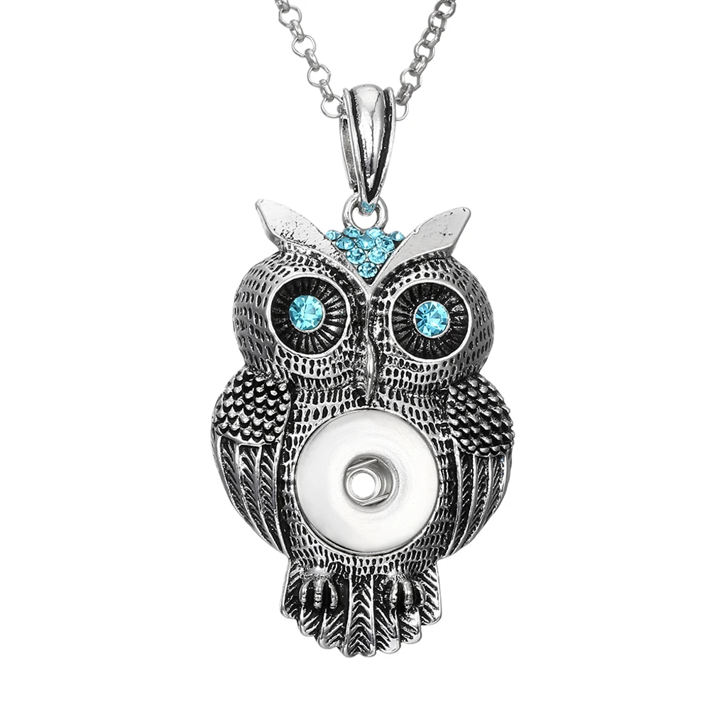 10pcs Vintage Crystal Rhinestone Owl Snap Button Necklace for Women Fit 18mm 20mm Snap Buttons Jewelry
