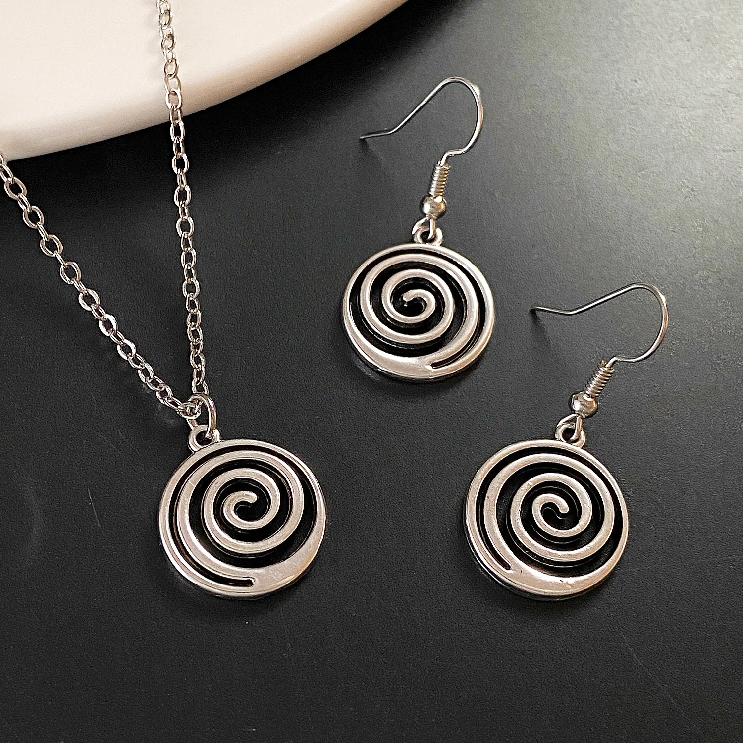 Vintage Spiral Vortex Pendant Hand-Woven Leather Rope