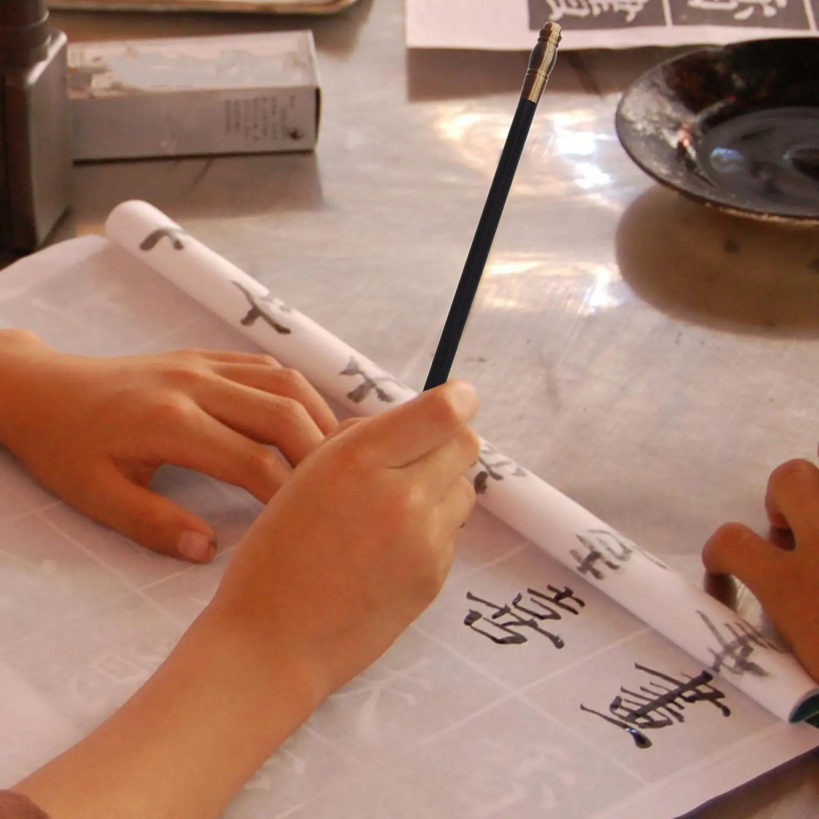 초보자를 위한 중국 서예 붓, 중간 크기, 회색 꼬리, 마노 나무 손잡이, 물소 귀와 너구리 꼬리 디자인, 수미 붓 그림용