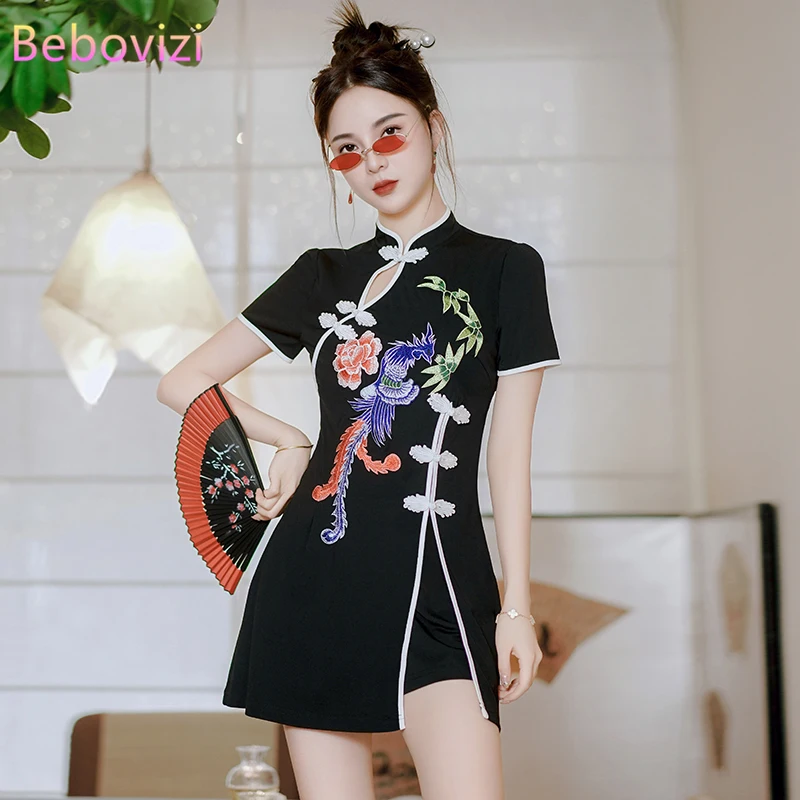 

Chinese Style Retro Qipao Summer Young Embroidered Cheongsam Two Piece New Phoenix Embroidery Suits