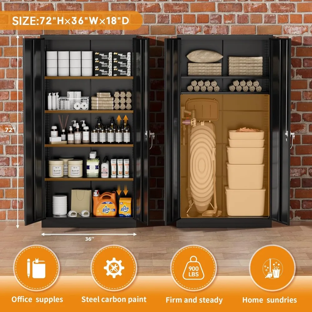 Steel SnapIt Storage Cabinet72"Locking Metal Garage Storage Cabinet with 4 Adjustable Shelves,2 Doors and Lock for File,Office 6