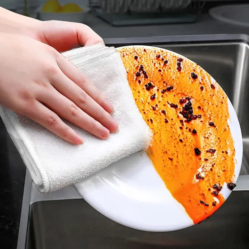 Microfiber Kitchen Cleaning Towel Cloth Double-layer Absorbent Dish Rag  Non-stick Oil Kitchen Cloth Kitchen Cleaning Accessories