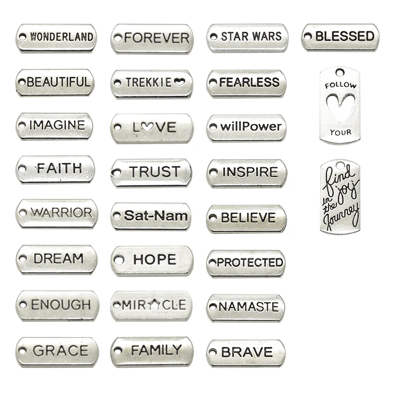 

10pcs Word Charms Pendants Engraved Motivational Charms For DIY Necklaces Bracelets Key Chains Jewelry Making Accessories
