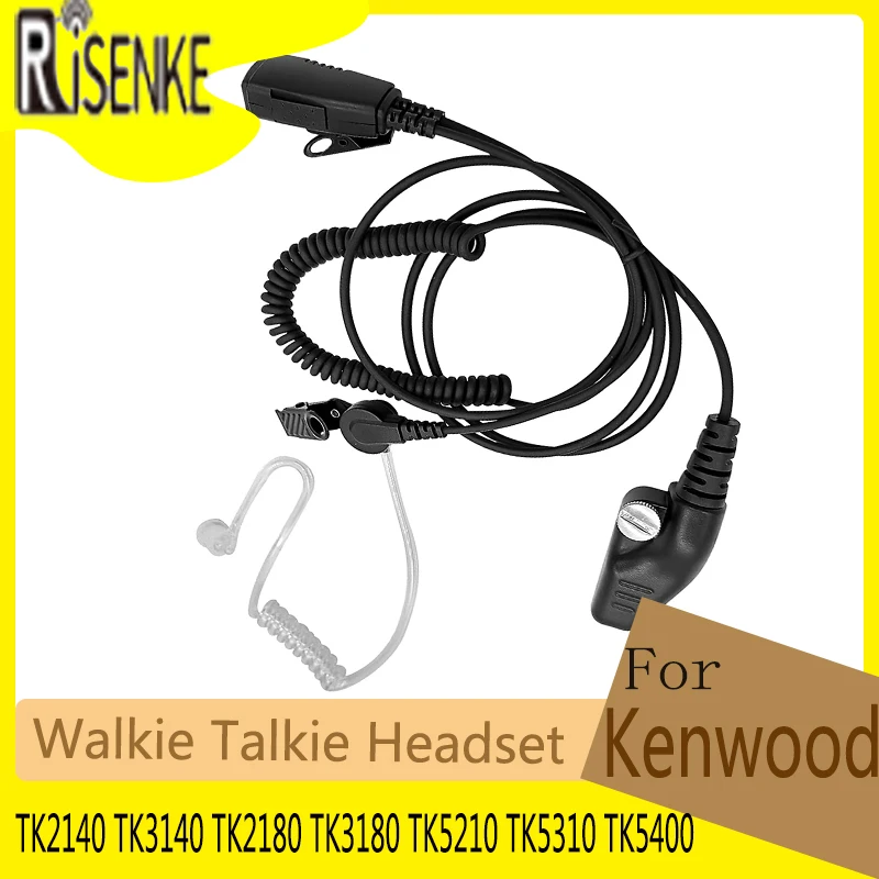 RISENKE-Walkie Talkie Headset, Earpiece for Kenwood NX5200,NX5300,TK380,TK480,TK2140, TK3140, TK2180, TK3180, TK5210, TK5310, T walkie 2 wire surveillance mic earpiece for tk280 tk290 tk380 tk480 tk2140 tk3140 tk2180 tk3180 tk5210 tk5310 radio