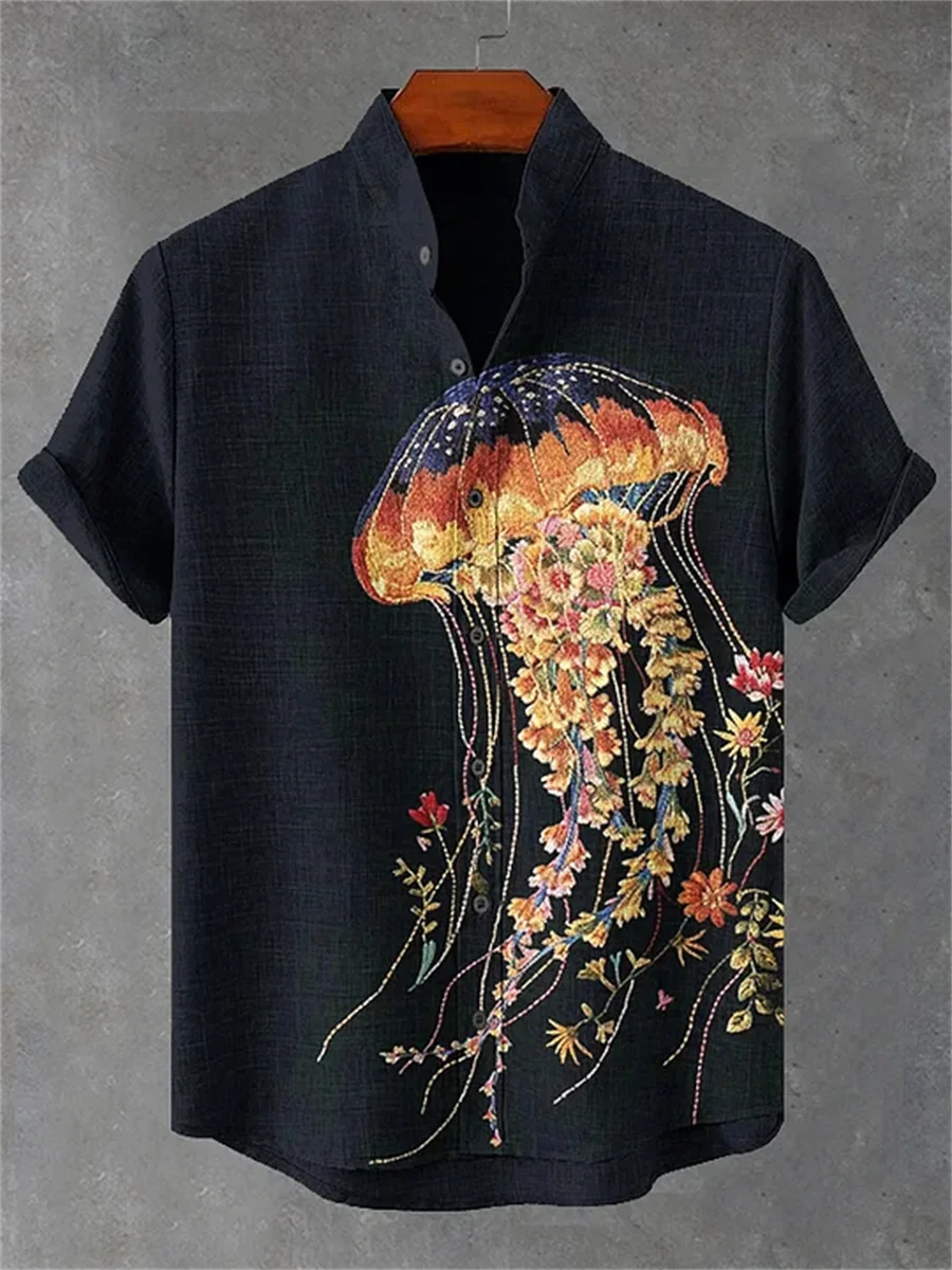 Short Sleeves Hawaiian Shirt Ultimate Breezy Octopus-Print Linen-Like 4