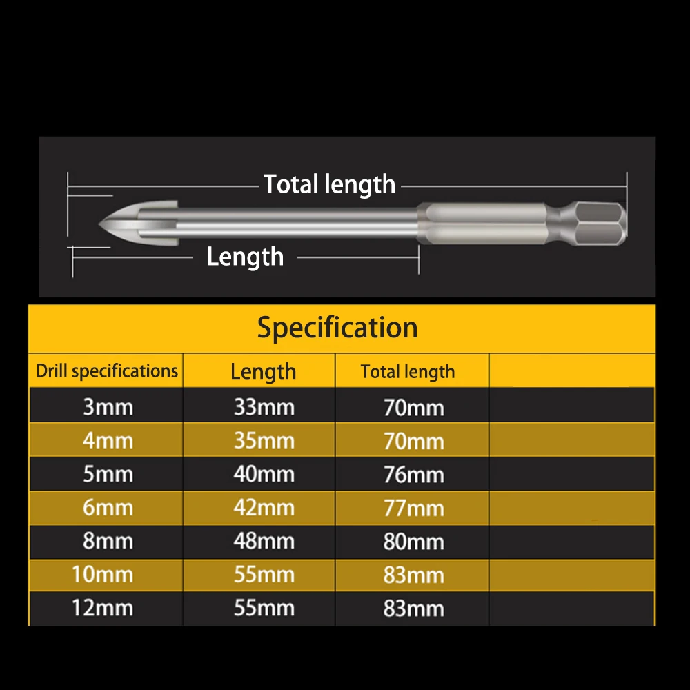 Cemented Carbide Cross Hex Tile Glass Ceramic Drill Bits Set Efficient Universal Drilling Tool Hole Opener for Wall drill bit set drill bits drill bit 5/6Pcs Set