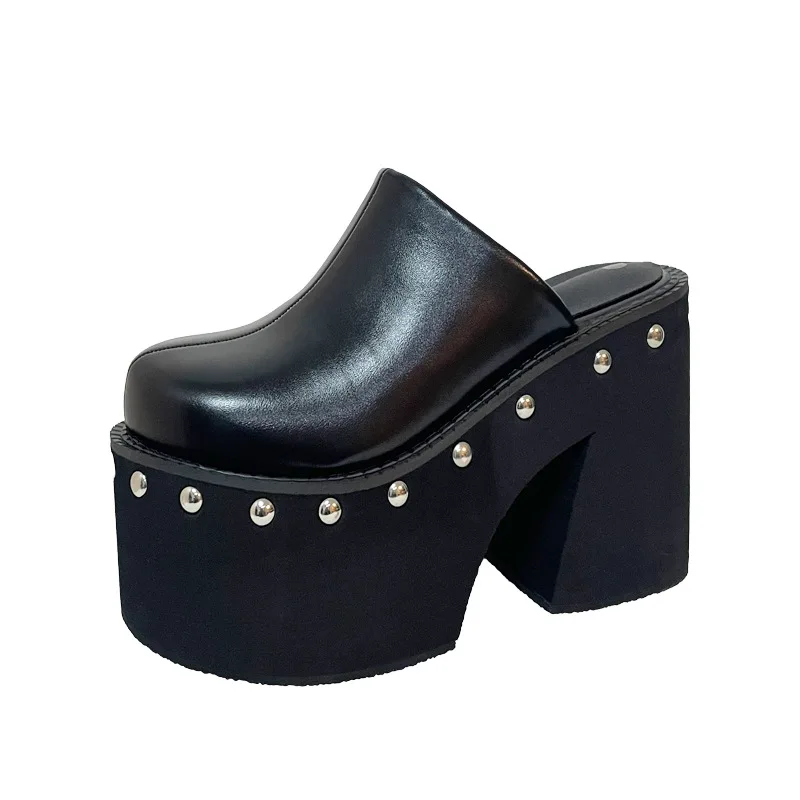 Black Platform Sandals Wedge High Heels Women Closed Toe