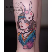 

2 Pieces Bunny Mask Cartoon Anime Two-dimensional Waterproof Durable Female and Male Calf Tattoo Stickers