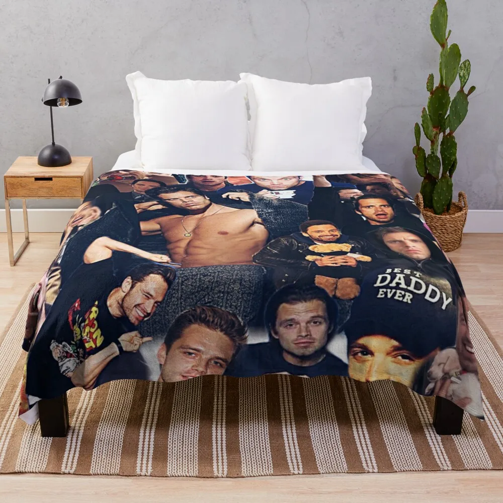 

Sebastian Stan (collage design) Throw Blanket Cute Plaid Custom for babies Luxury Thicken Blankets