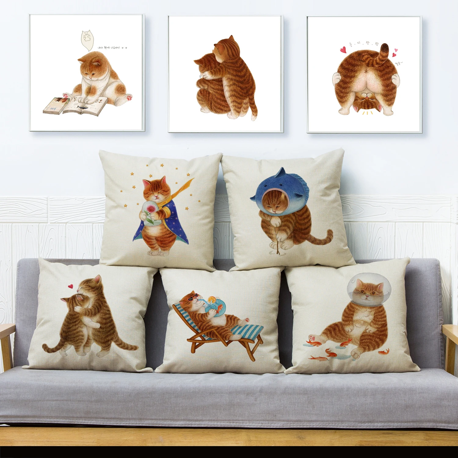 

Funny Cat Cushion Cover Decor Cute Cartoon Pet Animal Print Pillowcase Polyester Pillow Case for Sofa Home Children Room 45x45cm
