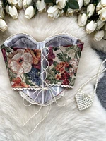 Retro Oil Painting Embroidery Crop Top Women's Design Sense Belted Slimming Asymmetrical ort Base irt French Sle Polyes... - Image 4